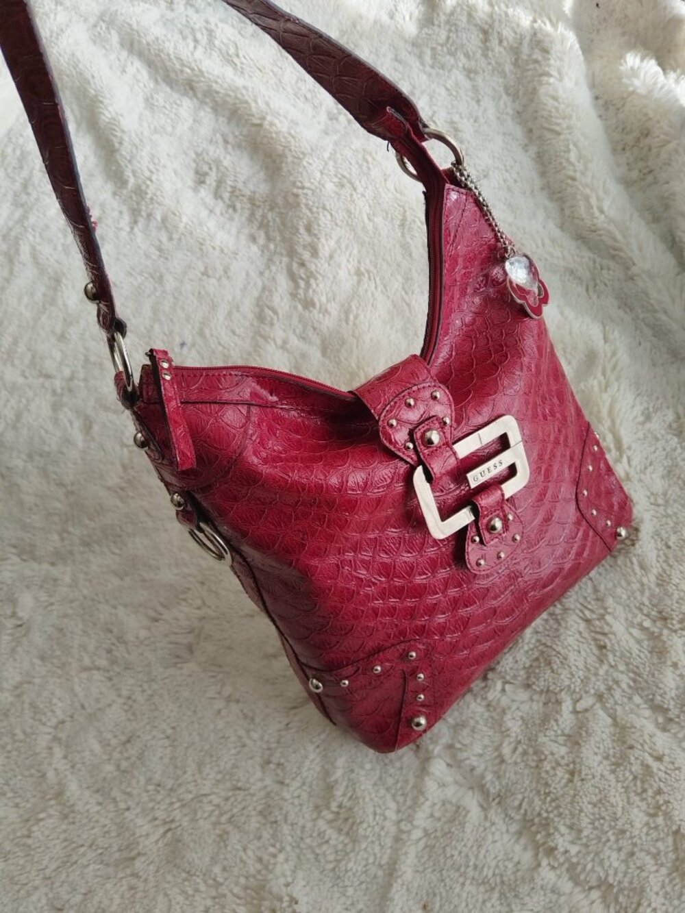 Vintage GUESS Red Snake / Crocodile Embossed Faux Leather Shoulder Bag - Y2K Sty